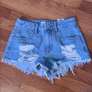 high rise ripped jean shorts